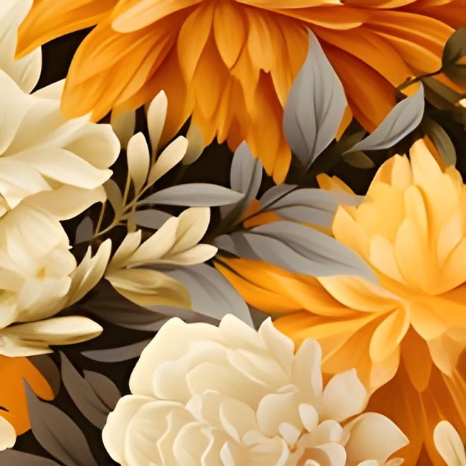 Autumnal Romance Collection: Golden and White Blossoms on Black Collection - Pattern Symphony