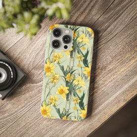Daffodil pattern printed onto a flexible iphone case