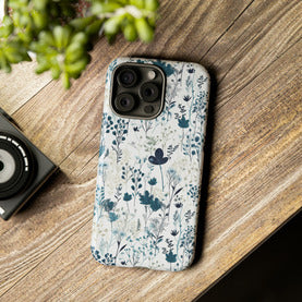 Blue wild flower pattern printed onto a tough iphone case.