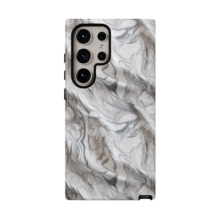 Marble patterned case for Samsung Galaxy S22 Ultra with a sleek design in shades of grey and white.