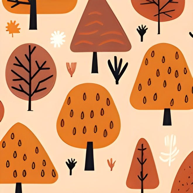 Terracotta Tree Tapestry: A Playful Autumn Mosaic Collection - Pattern Symphony
