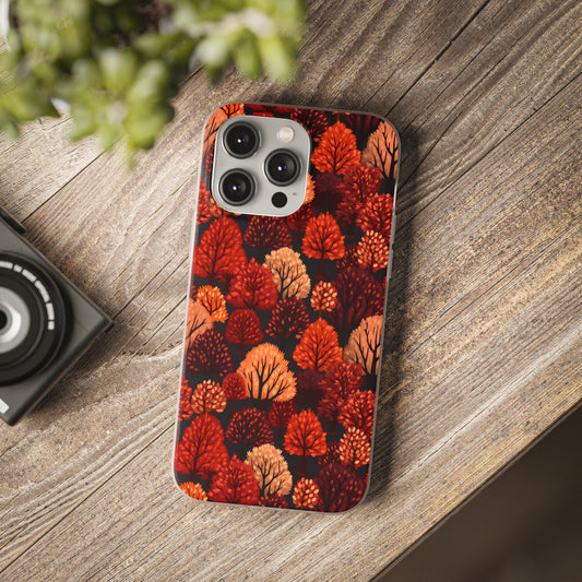 Crimson Forest: Autumn Trees in Vibrant Detail - Flexible Phone Case