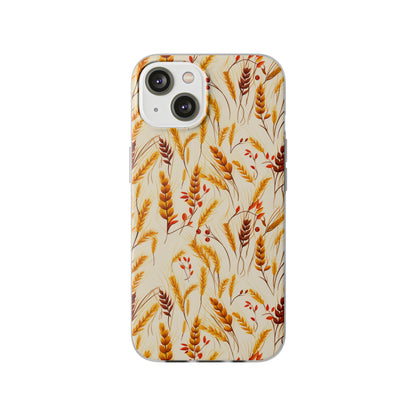 Golden Harvest: An Autumn Collage of Wheat and Berries - Flexible Phone Case