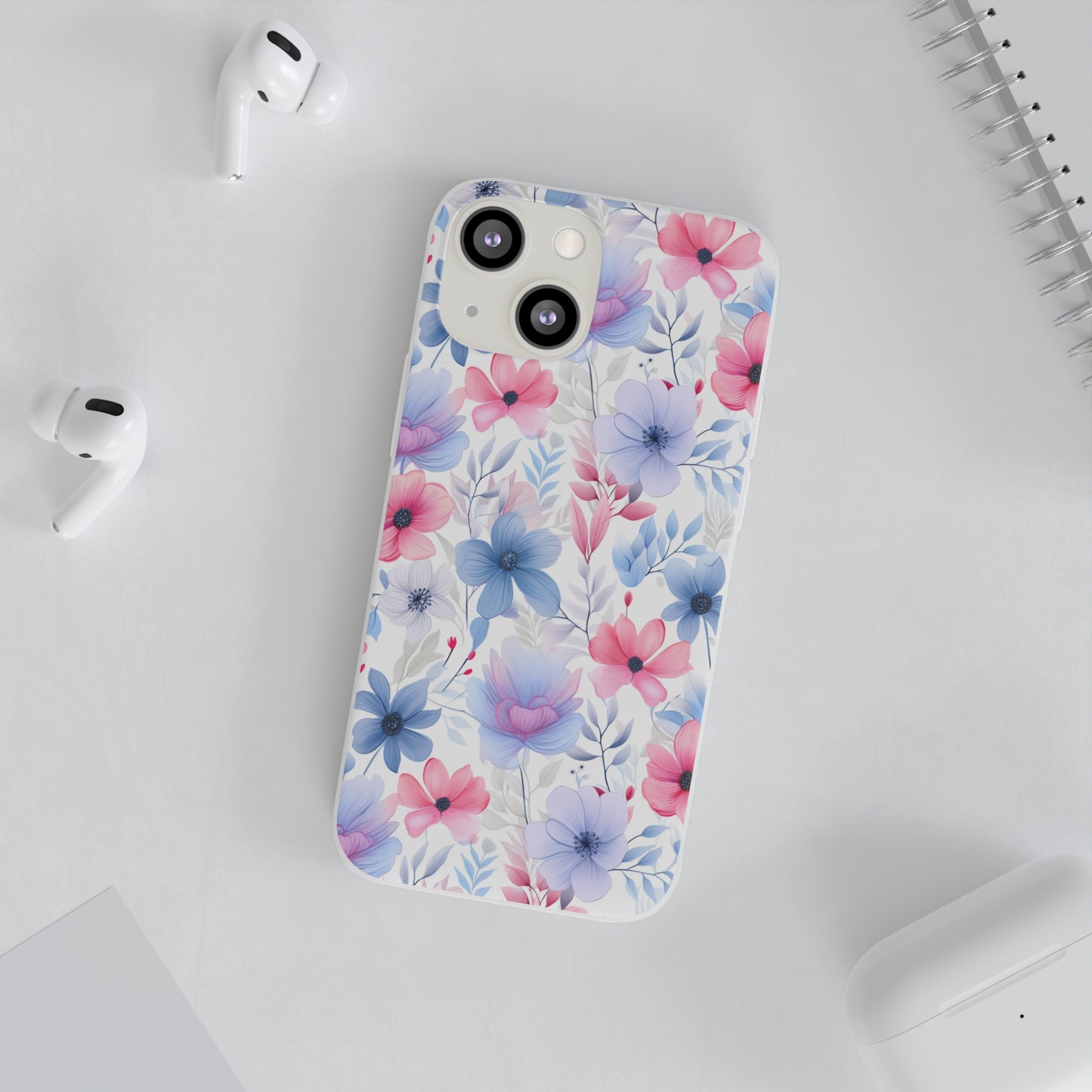 Floral Whispers - Soft Hues of Violets, Pinks, and Blues - Flexi Phone Case Phone Case Pattern Symphony iPhone 13 Mini with gift packaging  