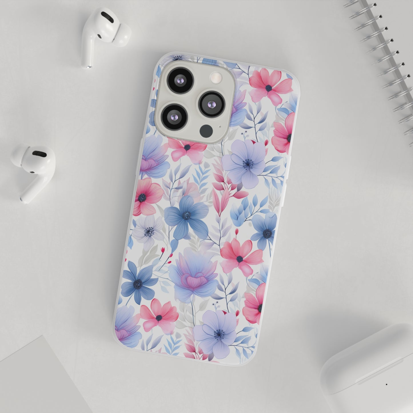 Floral Whispers - Soft Hues of Violets, Pinks, and Blues - Flexi Phone Case Phone Case Pattern Symphony iPhone 13 Pro with gift packaging  
