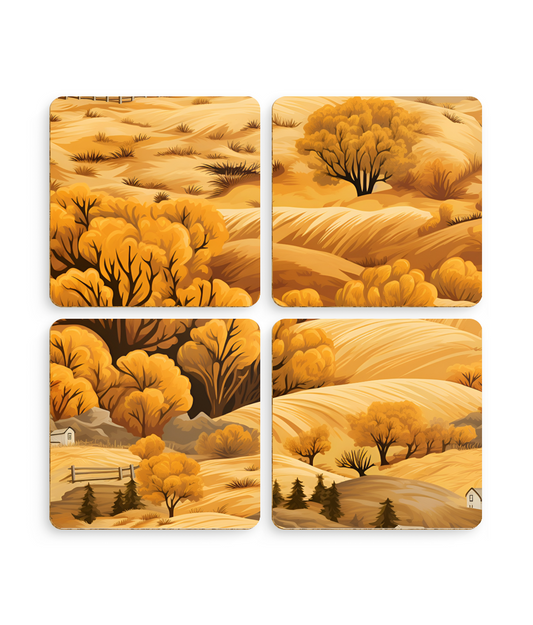 Rural Rhapsody: Early Autumn Farm Tales - Pack of 4 Coasters