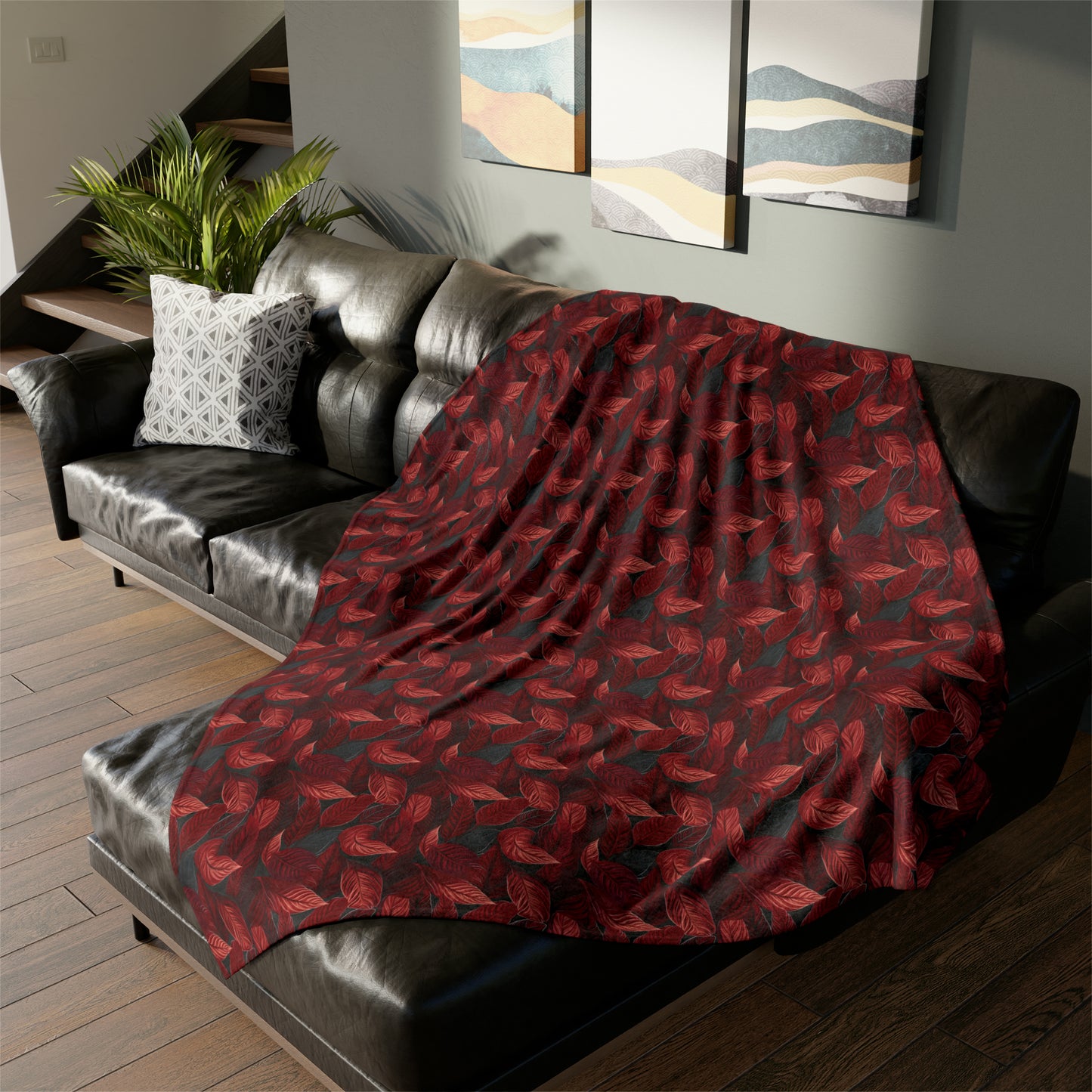 Scarlet Whispers: Lush Autumn Colours in Botanical Bliss - The Ideal Throw for Sofas