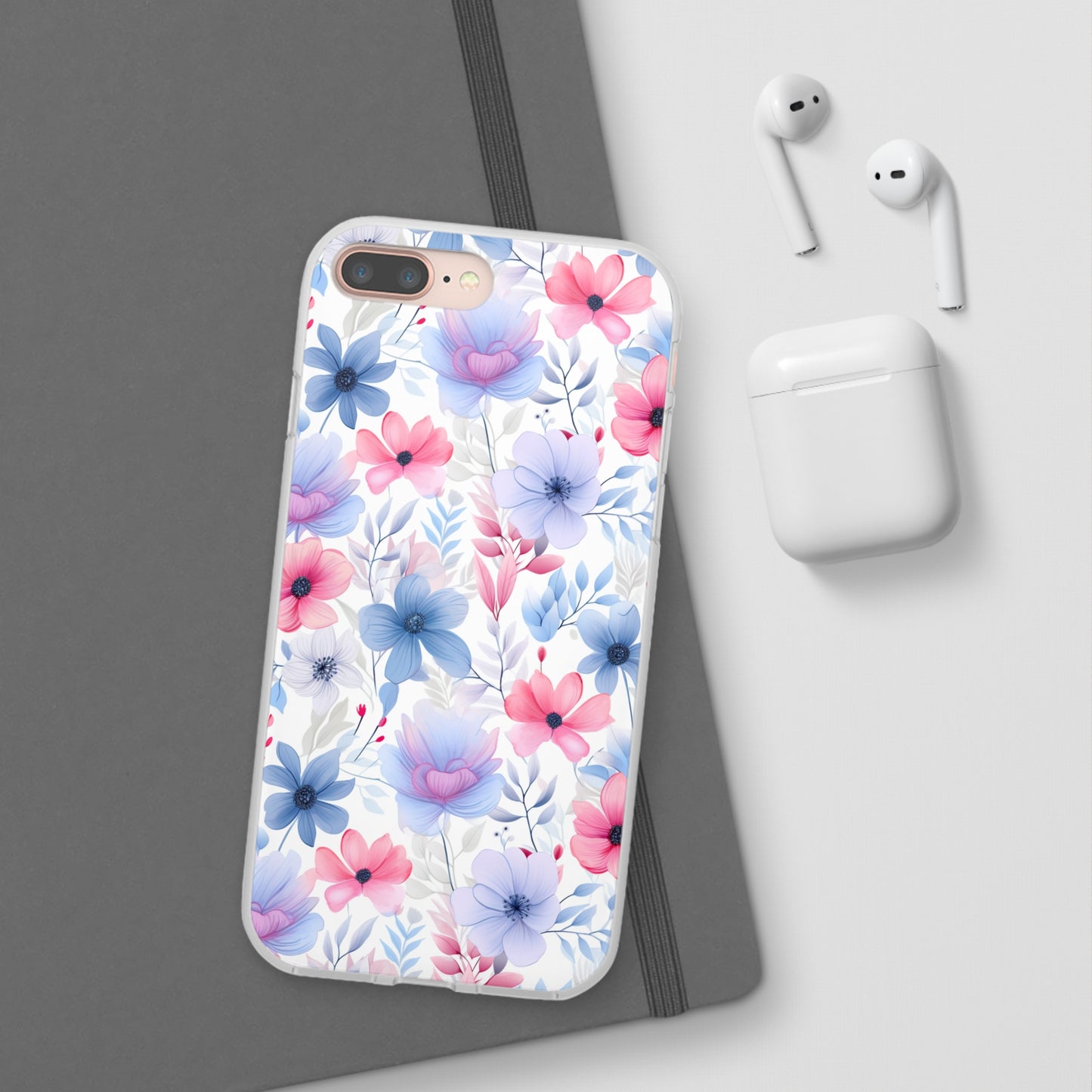 Floral Whispers - Soft Hues of Violets, Pinks, and Blues - Flexi Phone Case Phone Case Pattern Symphony iPhone 8 Plus with gift packaging  
