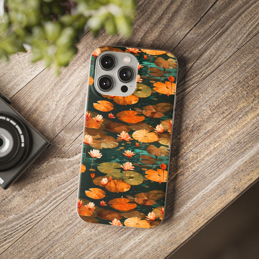 Orange Lotus Whisper: Autumn on the Water - Flexible Phone Case