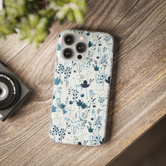 Serene Blue Wildflower Phone Case - Elegant White Background Design - Spring Collection - Flexi Cases Phone Case Pattern Symphony iPhone 14 Pro Max  