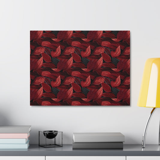 Scarlet Whispers: Lush Autumn Colours in Botanical Bliss - Satin Canvas, Stretched