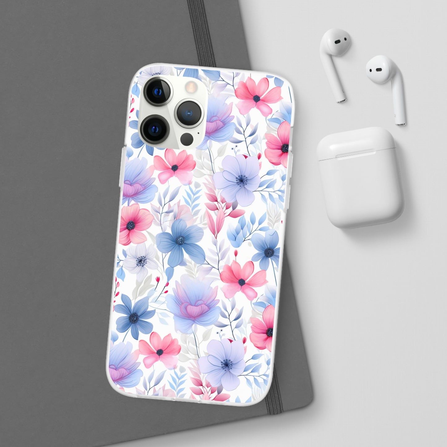 Floral Whispers - Soft Hues of Violets, Pinks, and Blues - Flexi Phone Case Phone Case Pattern Symphony iPhone 12 Pro with gift packaging  