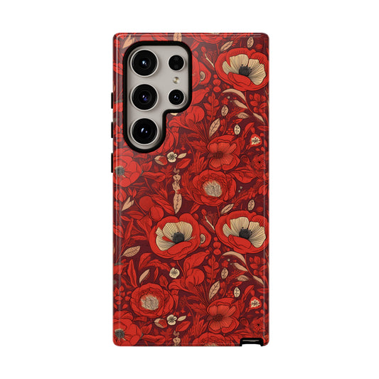 Radiant Spring Blossoms Tough Phone Case - Vibrant Red Floral Design