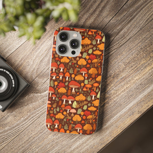 Autumn Spore Wonderland: Enchanting Mushroom and Leaf Designs - Flexible Phone Case