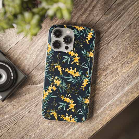 Golden Forsythia Blossoms Phone Case - A Striking Contrast Design - Spring Collection - Flexi Cases Phone Case Pattern Symphony iPhone 14 Pro Max  