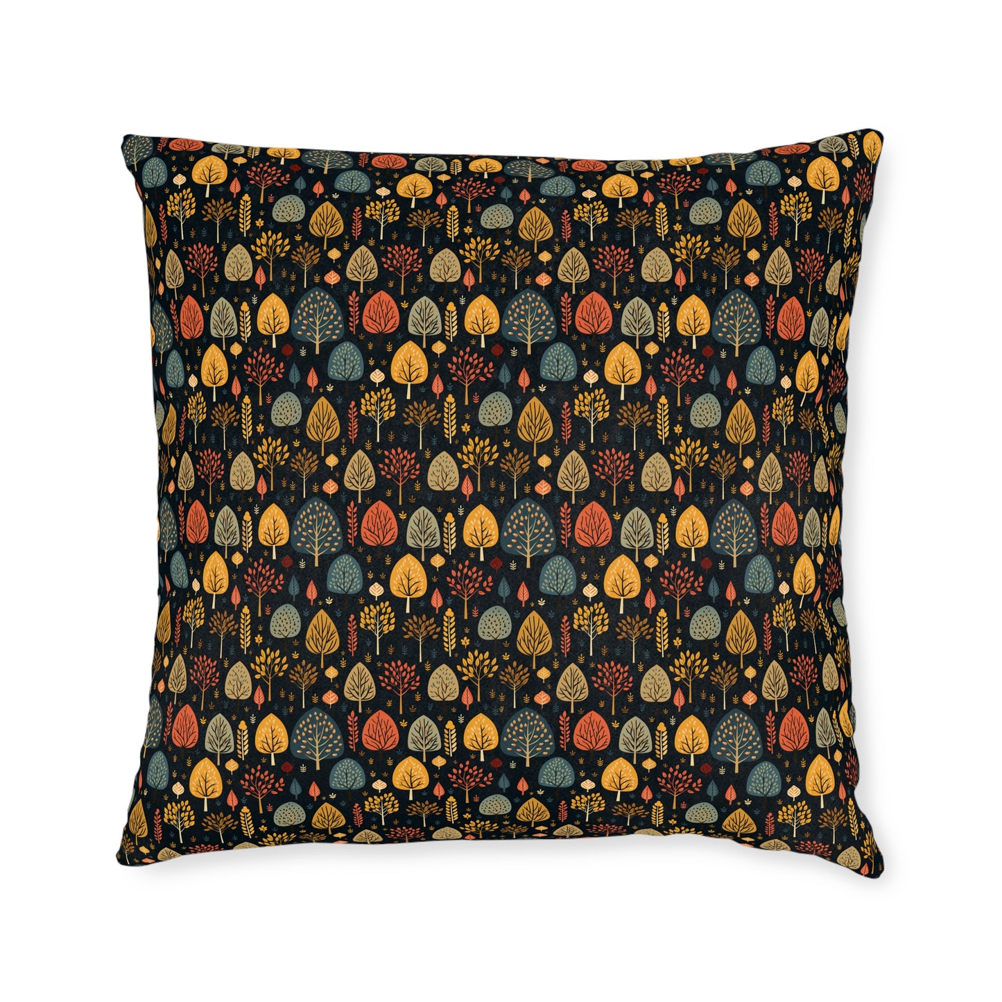 Mid-Century Mosaic: Dappled Leaves and Folk Imagery - Square Pillow