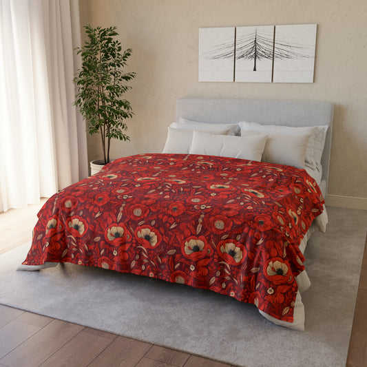 Radiant Spring Blossoms - Vibrant Red Floral Design - Sofa Throws