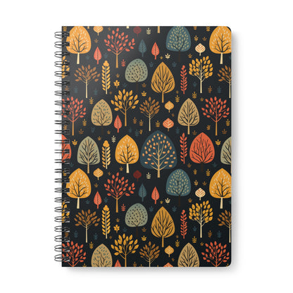 Mid-Century Mosaic: Dappled Leaves and Folk Imagery - Notebook (A5)