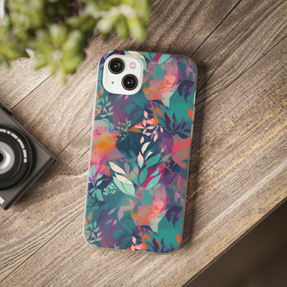 Botanical Bliss - Stylized Abstract Flower Design Flexible Phone Case Phone Case Pattern Symphony iPhone 14 Plus  