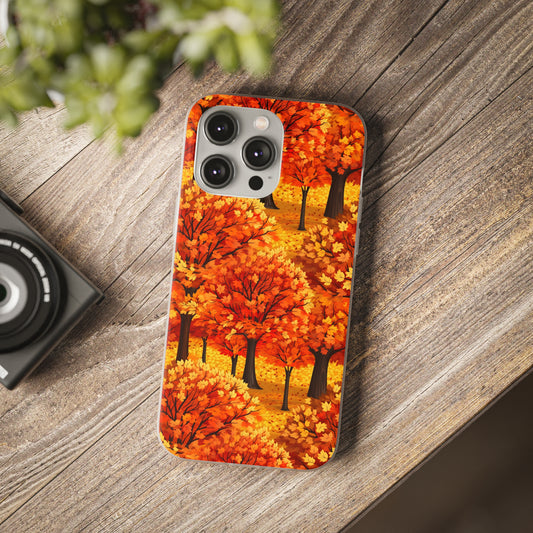 Impasto-Style Woodlands: High-Contrast Autumn Foliage - Flexible Phone Case