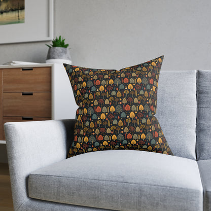 Mid-Century Mosaic: Dappled Leaves and Folk Imagery - Square Pillow