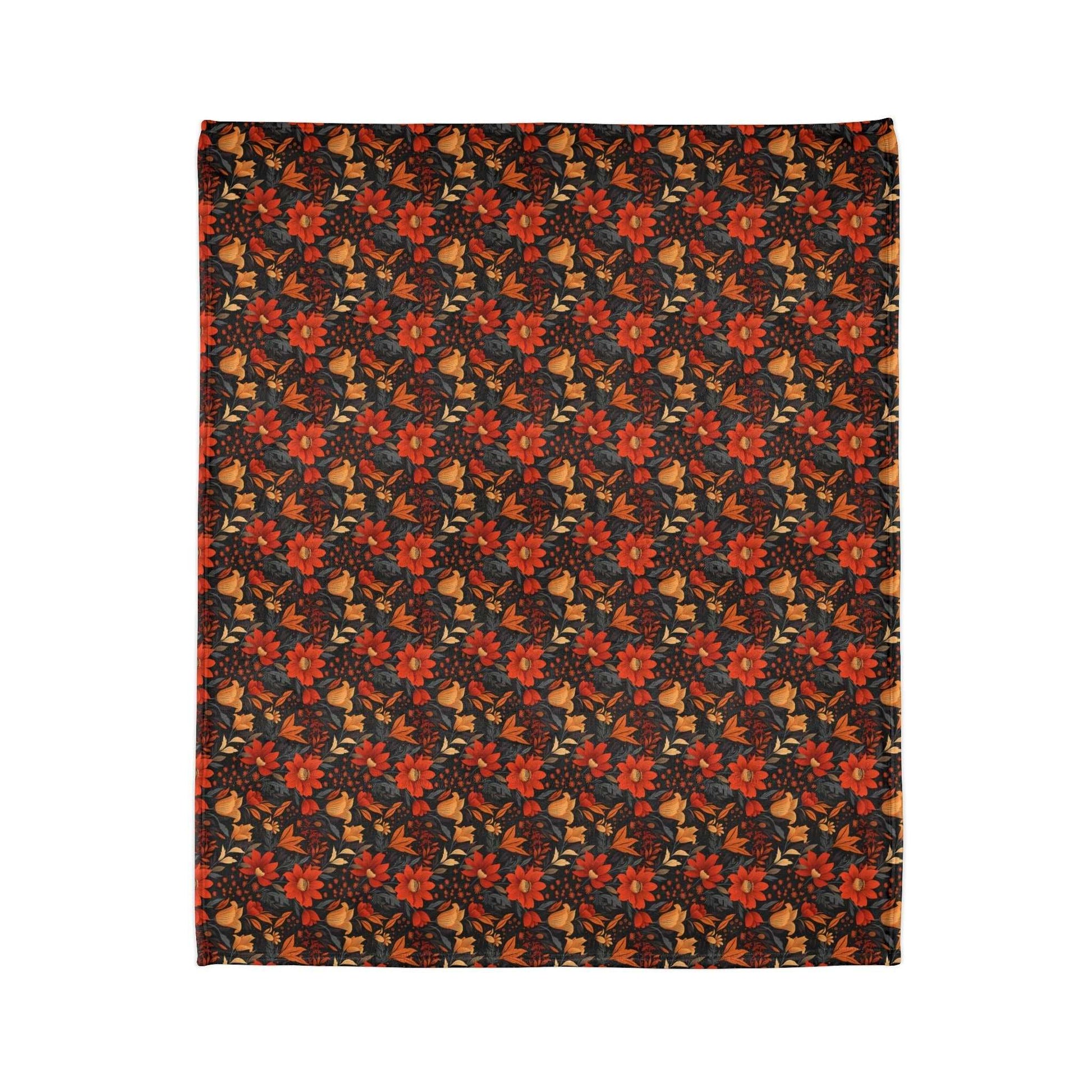 Autumn Blossom Noir: A Dark Floral Canvas - The Ideal Throw for Sofas - Pattern Symphony