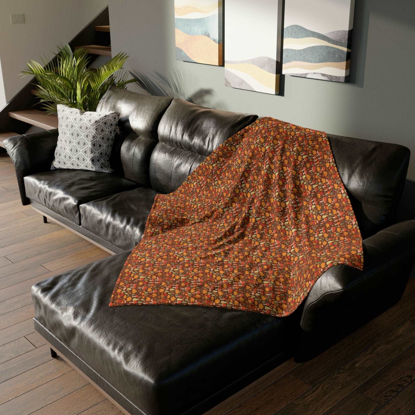 Autumn Spore Wonderland: Enchanting Mushroom and Leaf Designs - The Ideal Throw for Sofas - Pattern Symphony