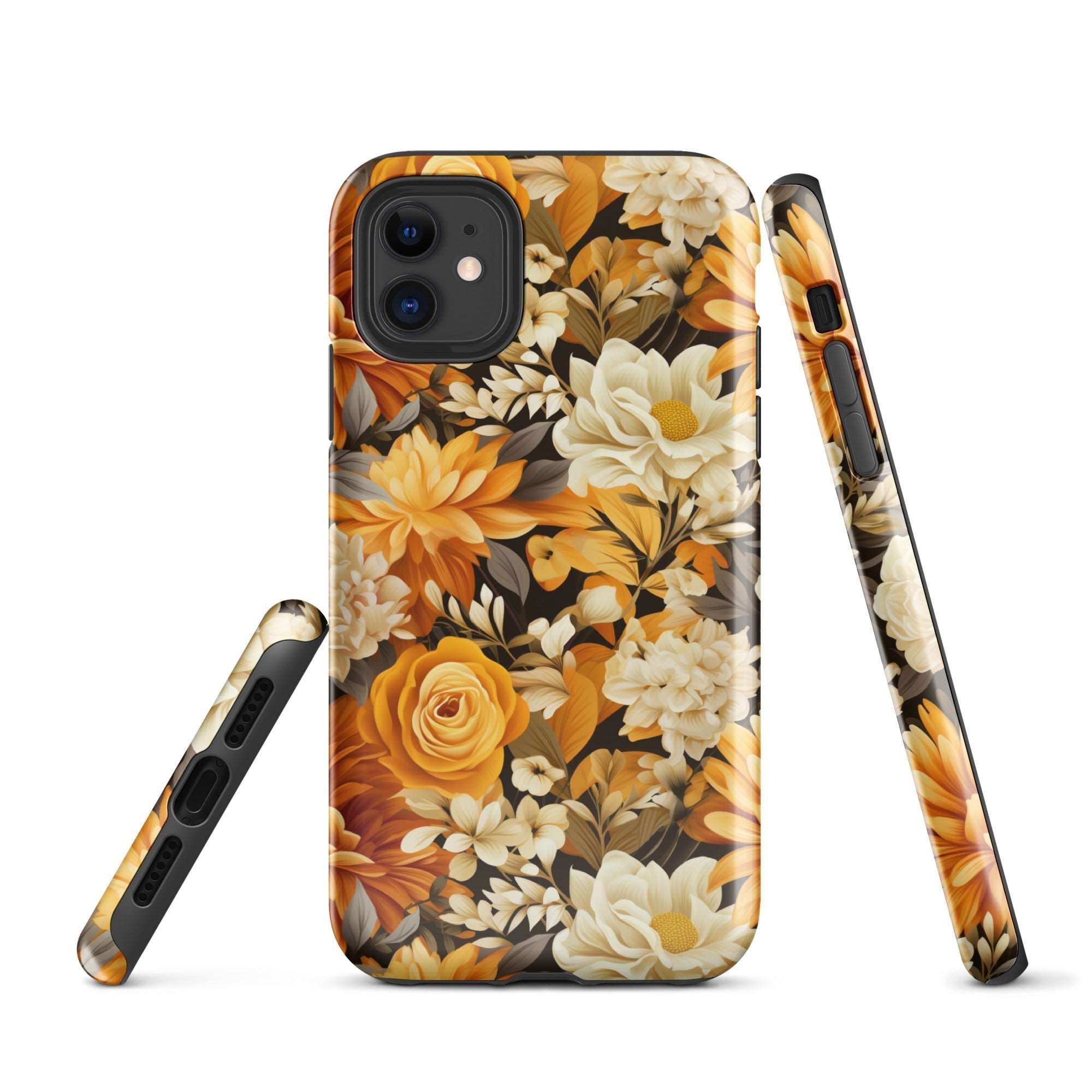 Autumnal Romance - Golden and White Blossoms on Black - iPhone Case - Pattern Symphony