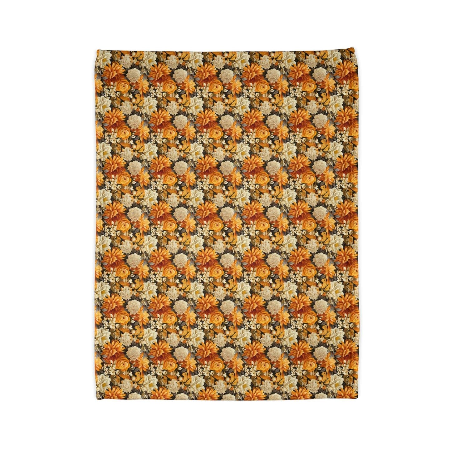Autumnal Romance: Golden and White Blossoms on Black - The Ideal Throw for Sofas - Pattern Symphony