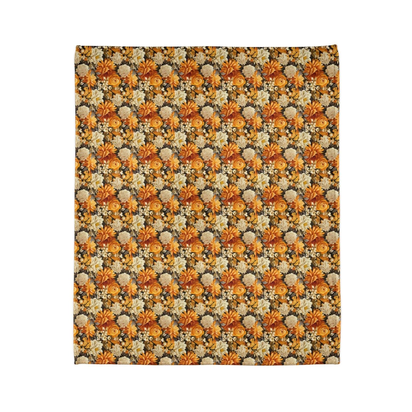 Autumnal Romance: Golden and White Blossoms on Black - The Ideal Throw for Sofas - Pattern Symphony