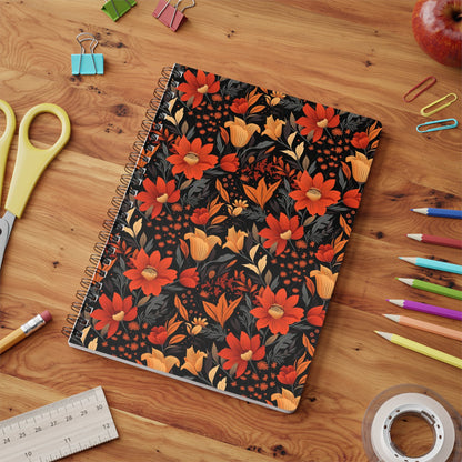 Autumn Blossom Noir: A Dark Floral Canvas - Notebook (A5) - Pattern Symphony