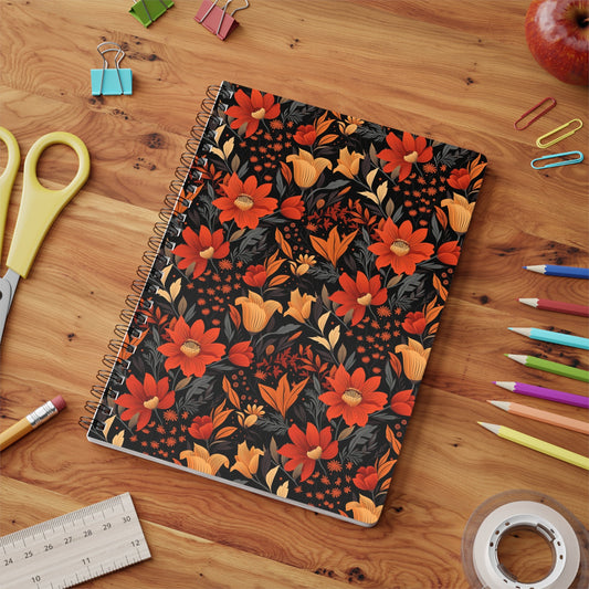 Autumn Blossom Noir: A Dark Floral Canvas - Notebook (A5) - Pattern Symphony
