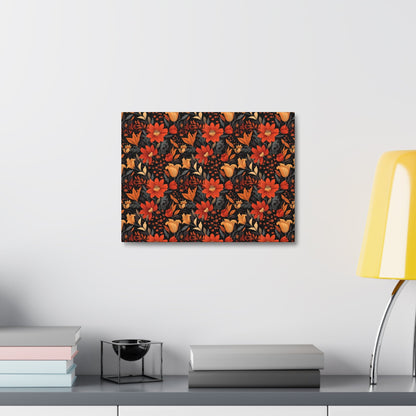 Autumn Blossom Noir: A Dark Floral Canvas - Satin Canvas, Stretched - Pattern Symphony