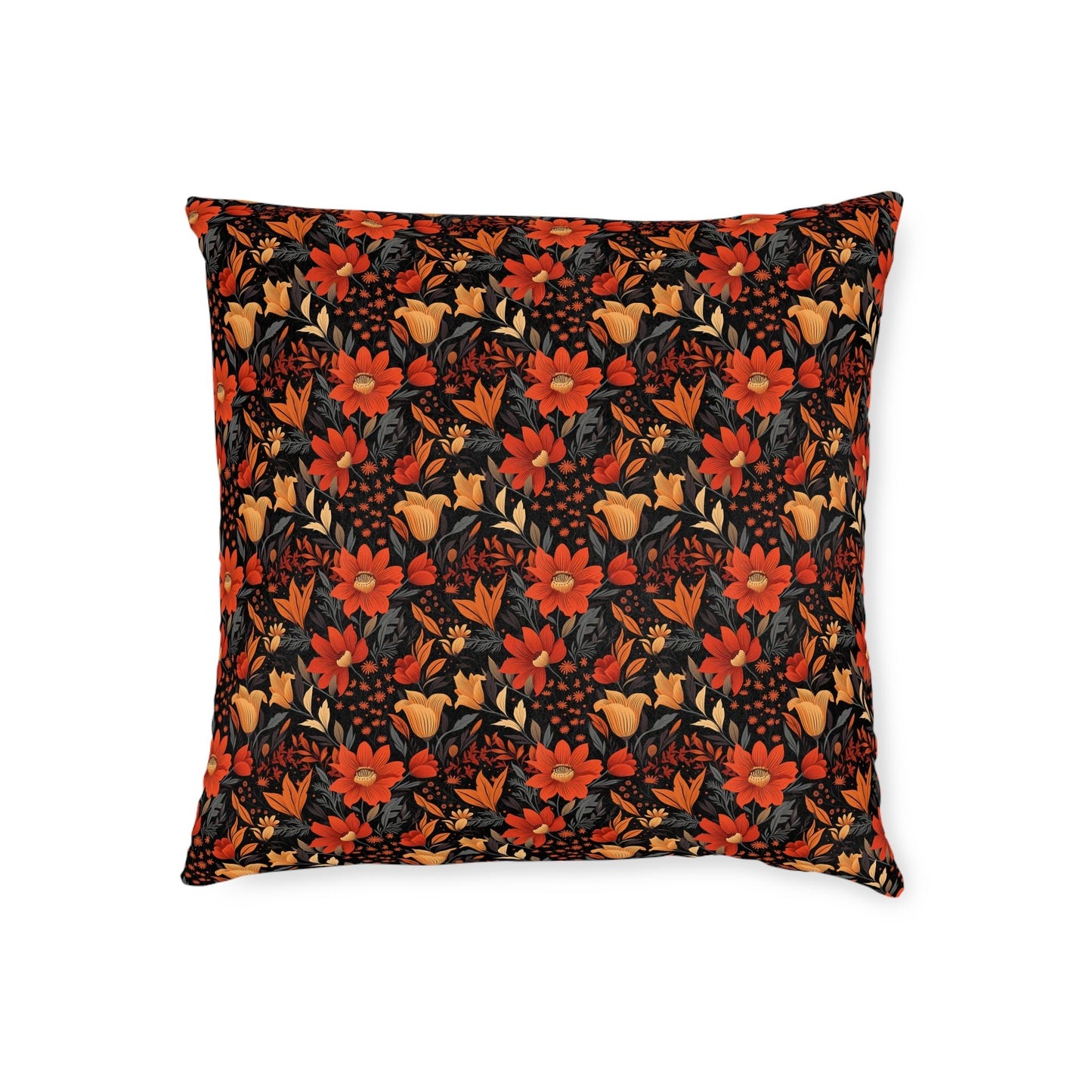Autumn Blossom Noir: A Dark Floral Canvas - Square Pillow - Pattern Symphony