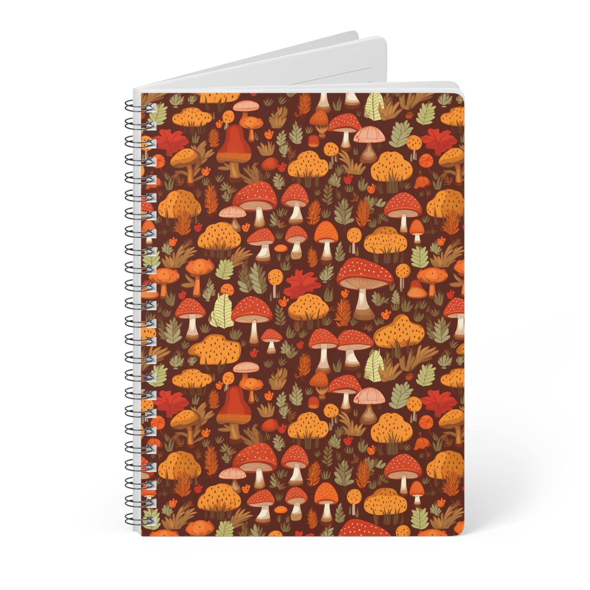 Autumn Spore Wonderland: Enchanting Mushroom and Leaf Designs - Notebook (A5) - Pattern Symphony