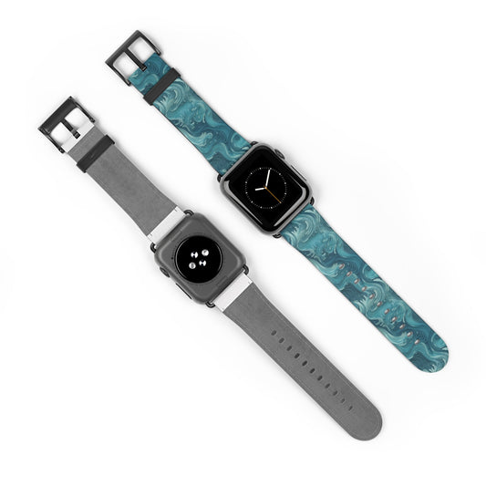 Azure Depths - Layered Blue Topographic Design - Apple Watch Strap - Pattern Symphony