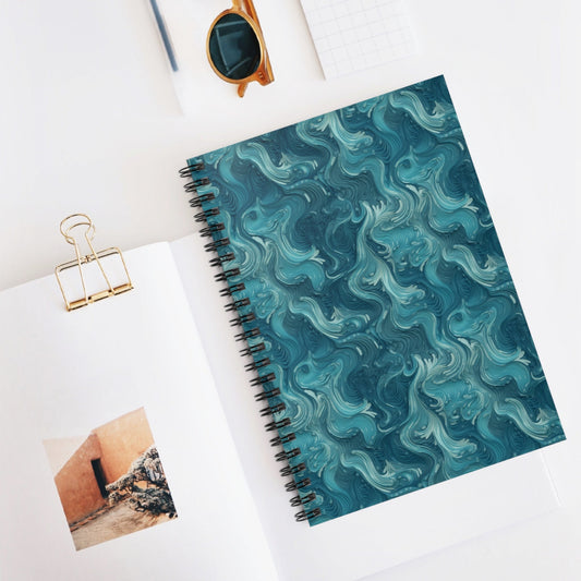 Azure Depths: Layered Blue Topographic Design Spiral Notebook - Ruled Line Paper products Pattern Symphony One Size  