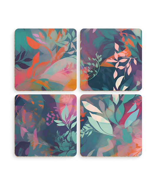 Botanical Bliss - Stylized Abstract Flower Design - Pack of 4 Coasters - Pattern Symphony