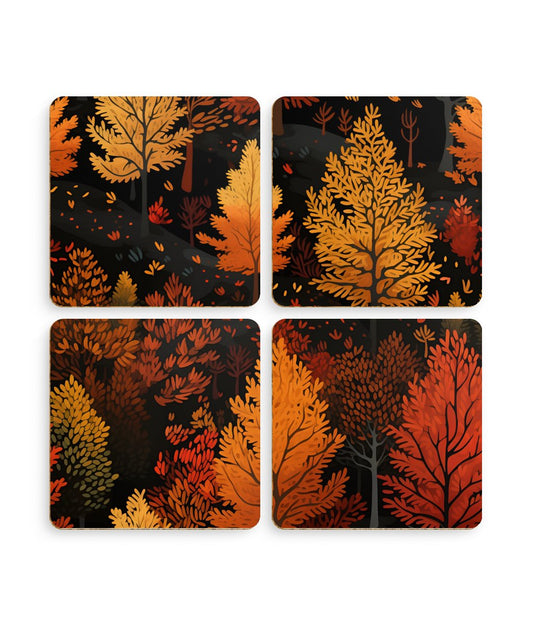 Bronzed Forest: A Chromatic Landscape - Pack of 4 Coasters - Pattern Symphony