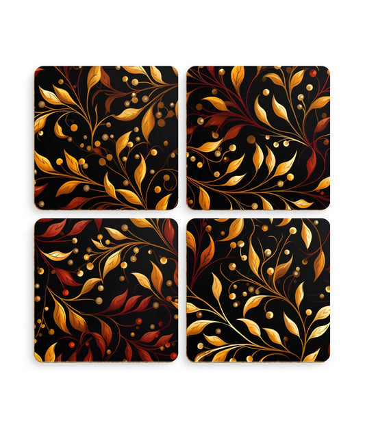 Crimson Cheer - Gilded Garland - Pack of 4 Coasters - Pattern Symphony