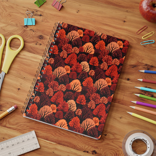 Crimson Forest: Autumn Trees in Vibrant Detail - Notebook (A5) - Pattern Symphony