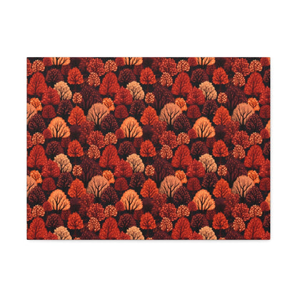 Crimson Forest: Autumn Trees in Vibrant Detail - Satin Canvas, Stretched - Pattern Symphony