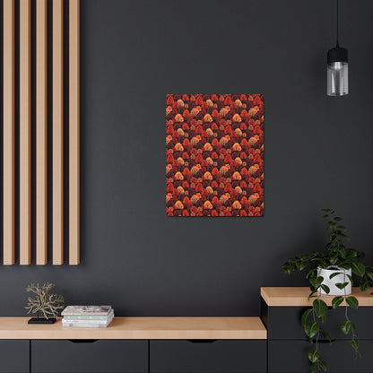 Crimson Forest: Autumn Trees in Vibrant Detail - Satin Canvas, Stretched - Pattern Symphony