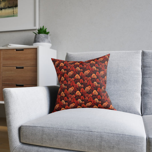 Crimson Forest: Autumn Trees in Vibrant Detail - Square Pillow - Pattern Symphony