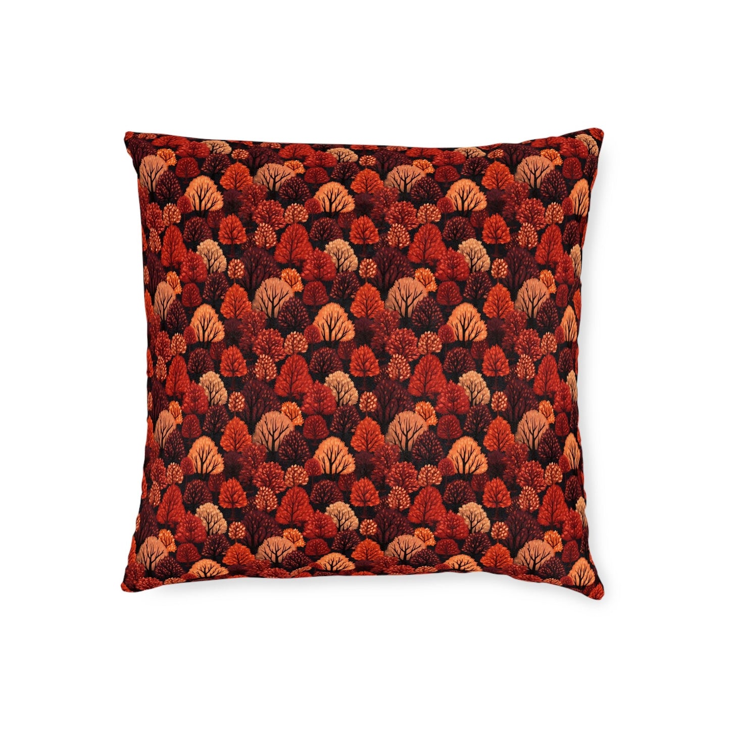 Crimson Forest: Autumn Trees in Vibrant Detail - Square Pillow - Pattern Symphony