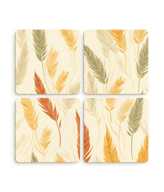 Feather-Woven Wheat Fields: A Naturecore Vision - Pack of 4 Coasters - Pattern Symphony