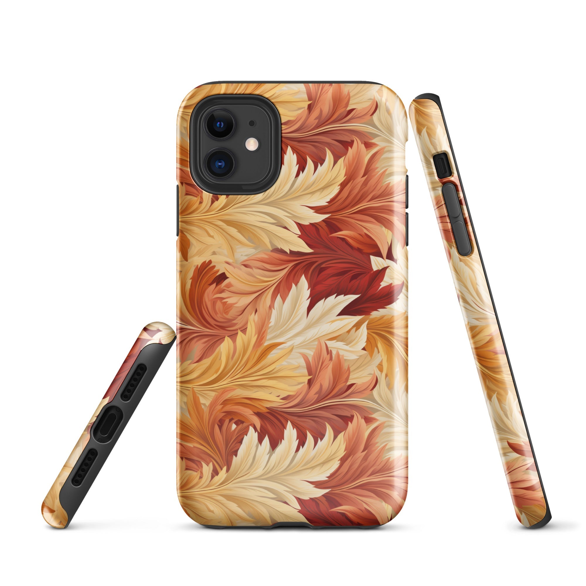 Feathered Foliage - Rococo-Inspired Autumn Patterns - iPhone Case - Pattern Symphony