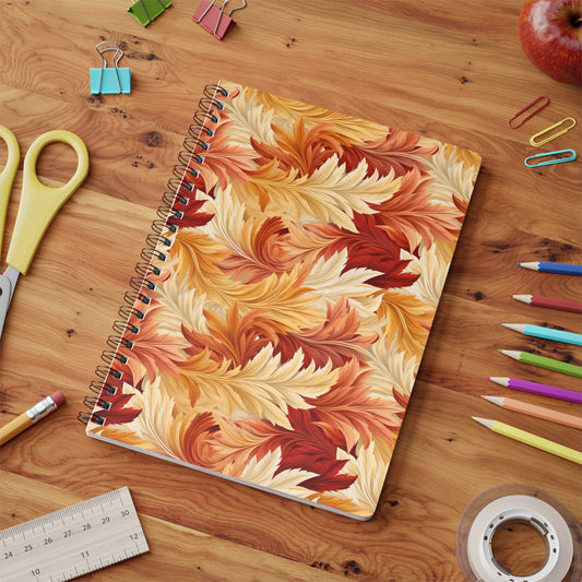 Feathered Foliage: Rococo-Inspired Autumn Patterns - Notebook (A5) - Pattern Symphony