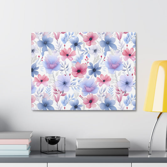 Floral Whispers - Subtle Shades of Violets, Pinks, and Blues - Wall Art Canvas - Pattern Symphony