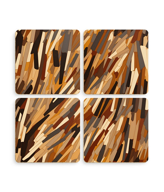 Fragmented Forest: Autumn's Abstract Palette - Pack of 4 Coasters - Pattern Symphony